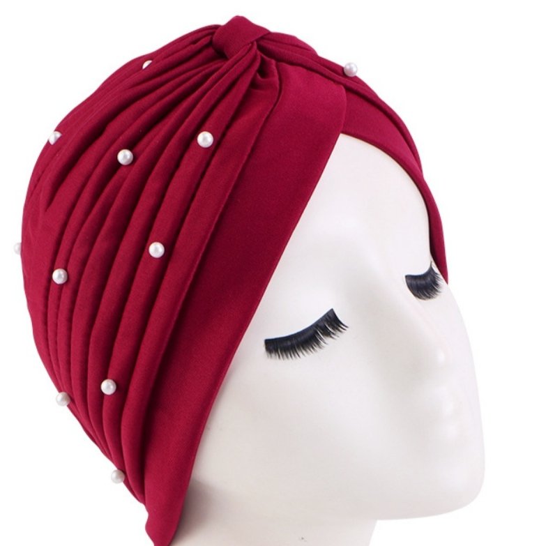 Vintage Wine Red Pleated Knit Cap for Women