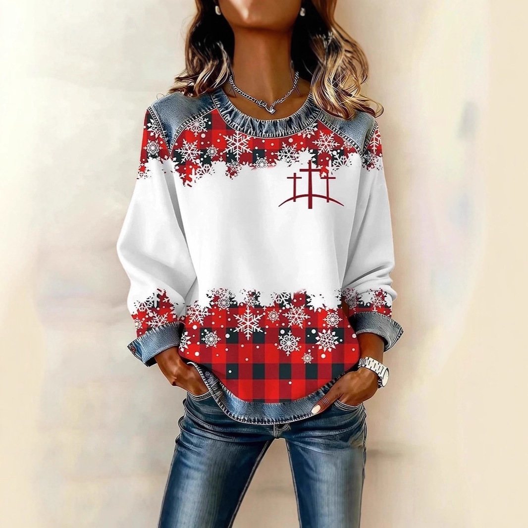 Floral Denim Hoodie Top for Women - Chic 3D Patchwork Design