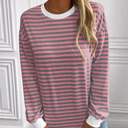 Navy Striped Crew-Neck Long-Sleeve Loose Top