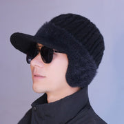 Warm Knitted Beanie with Rabbit Fur Lining - Windproof & Cold-Resistant Cycling Hat