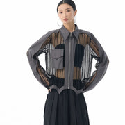 Womens Sheer Mesh Hollow-Out Streetwear Top