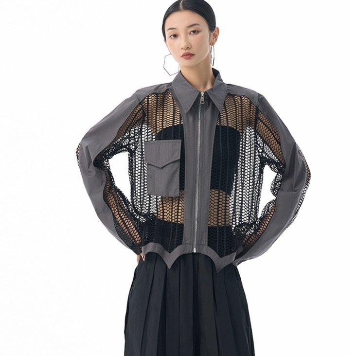 Womens Sheer Mesh Hollow-Out Streetwear Top
