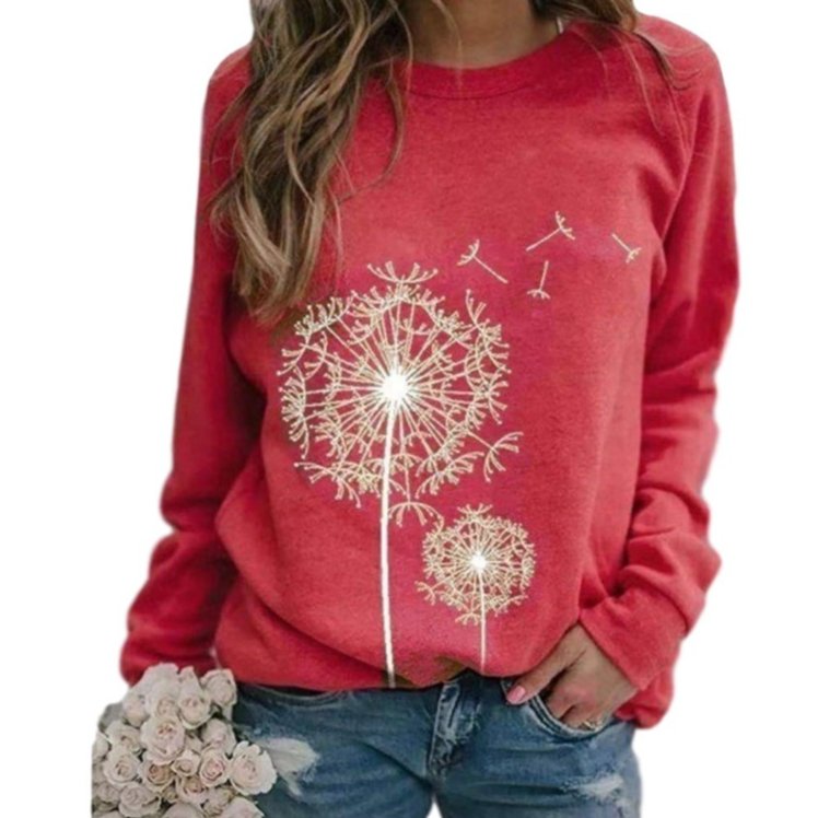 Women's Dandelion Print Long-Sleeve Casual Sweatshirt