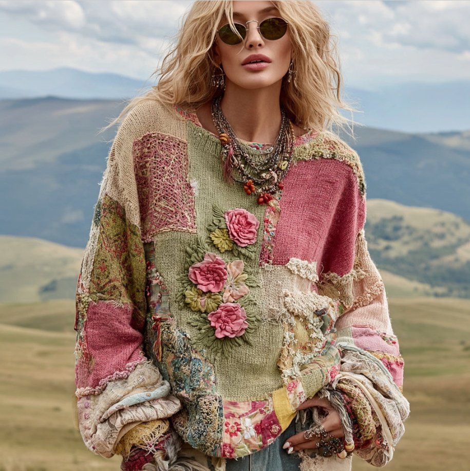 Retro Chic Patchwork Sweatshirt for Women