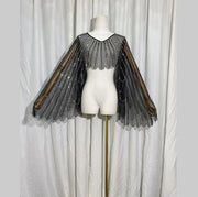 Beaded Diamond-Studded Wing Shawl Cape Outerwear