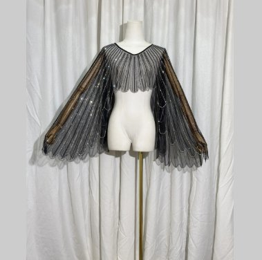 Beaded Diamond-Studded Wing Shawl Cape Outerwear