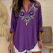 Floral Print V-Neck Long-Sleeve T-Shirt