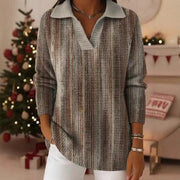 Women's Casual Color-Blocked Rib Knit Long-Sleeve Sweater