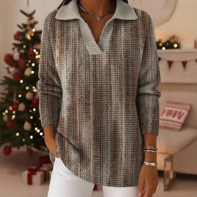 Women's Casual Color-Blocked Rib Knit Long-Sleeve Sweater