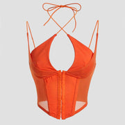 Sexy Halter Neck Top for Women - Black & Orange
