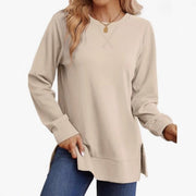 Women's Casual Crew-Neck Long-Sleeve Side-Slit Top