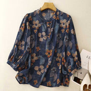 Retro Chic Printed Chiffon Three-Quarter Sleeve Top
