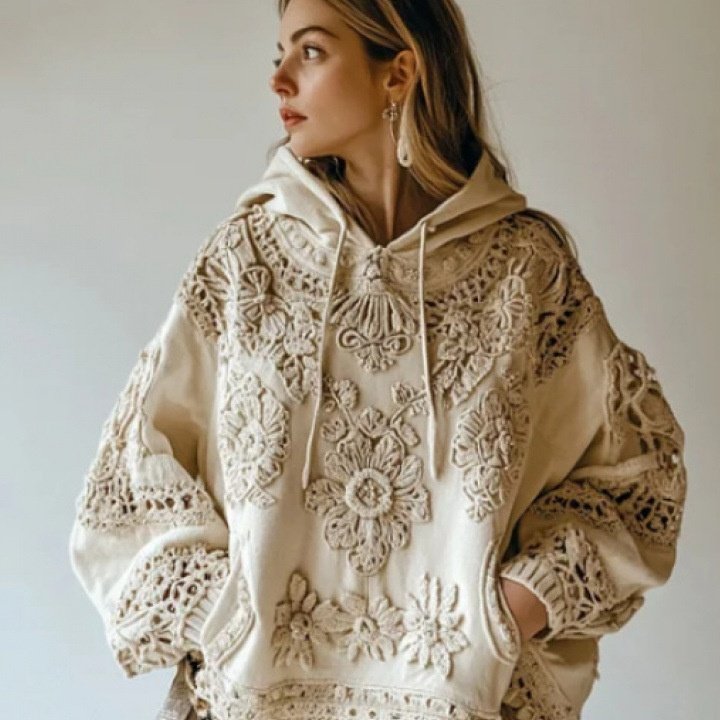 Women's 3D Hoodie Sweatshirt - Beige