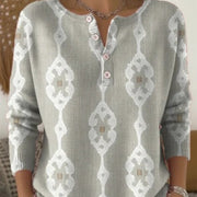 Women's Printed Button Long-Sleeve Casual Hoodie Sweater