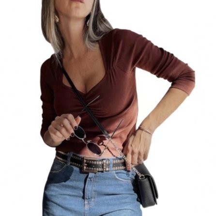 Women's Solid Slim-Fit Long-Sleeve Top