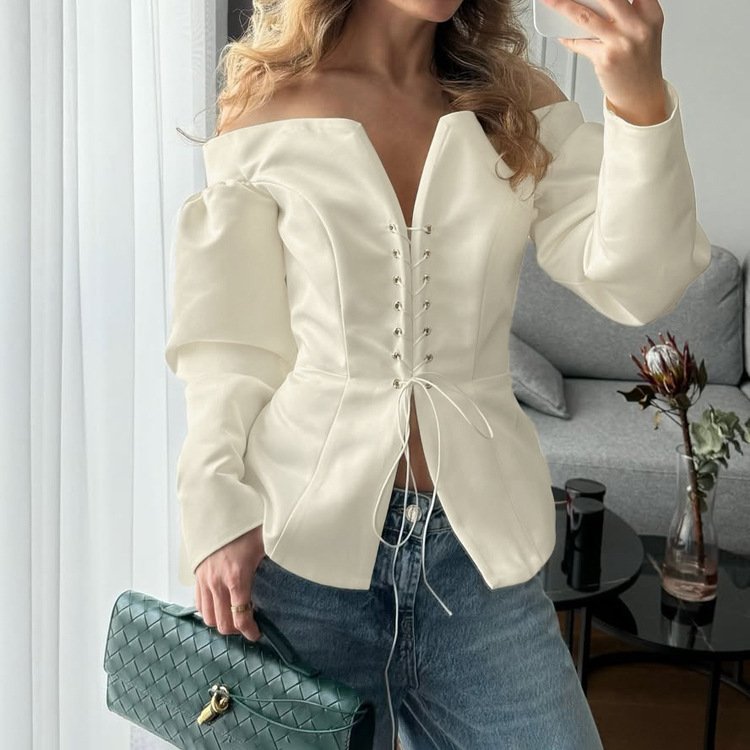 Stylish Off-the-Shoulder Pleated Tie-Up Top