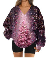 Cozy 3D Print V Neck Sweatshirt for Fall & Winter