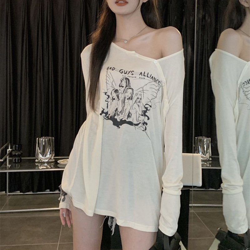 Chic Off-Shoulder Long Sleeve Minimalist Top