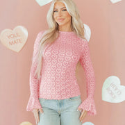 Sweet Heart Jacquard Slim Fit Flared Sleeve Top