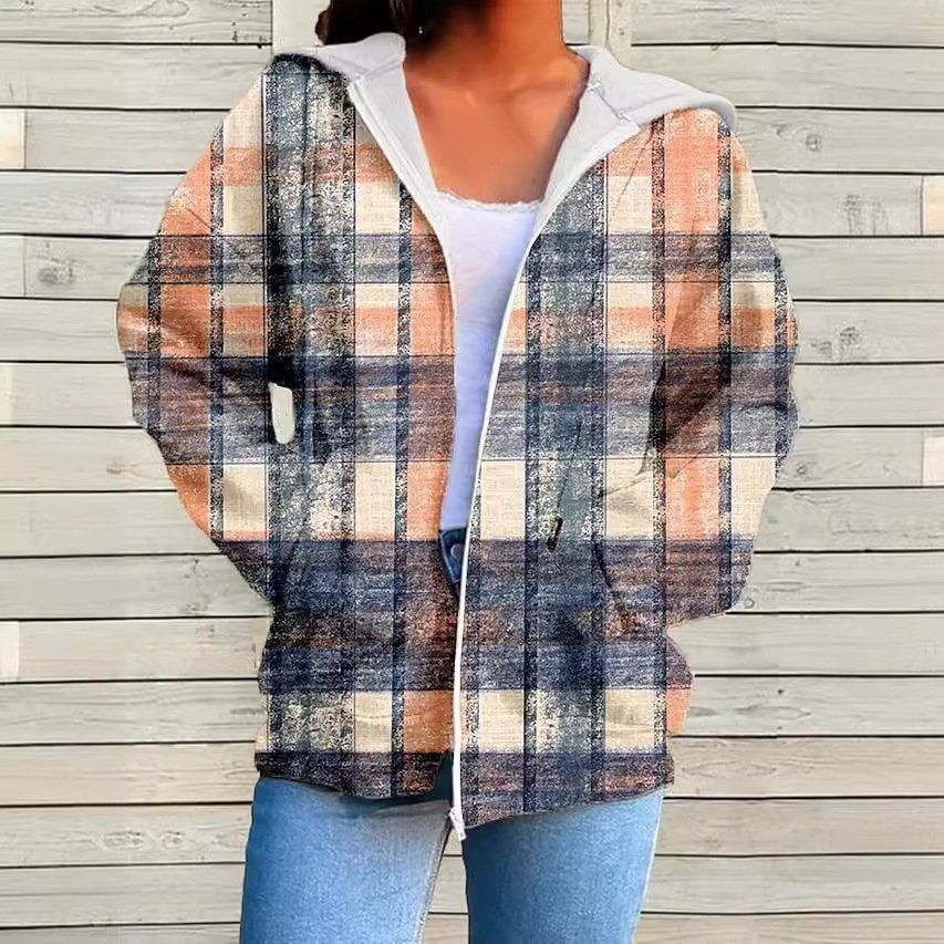 Women's Casual Printed Hoodie Zip-Up