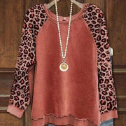 Leopard Color-Block Long-Sleeve Pullover Top