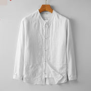 Men's Retro Chinese Collar Long-Sleeve Linen Shirt