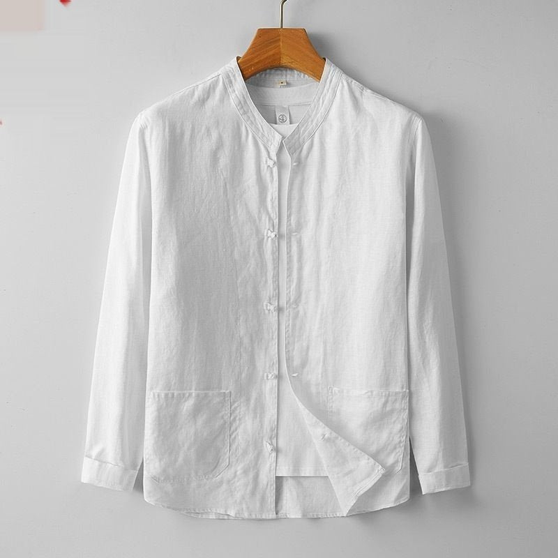 Men's Retro Chinese Collar Long-Sleeve Linen Shirt