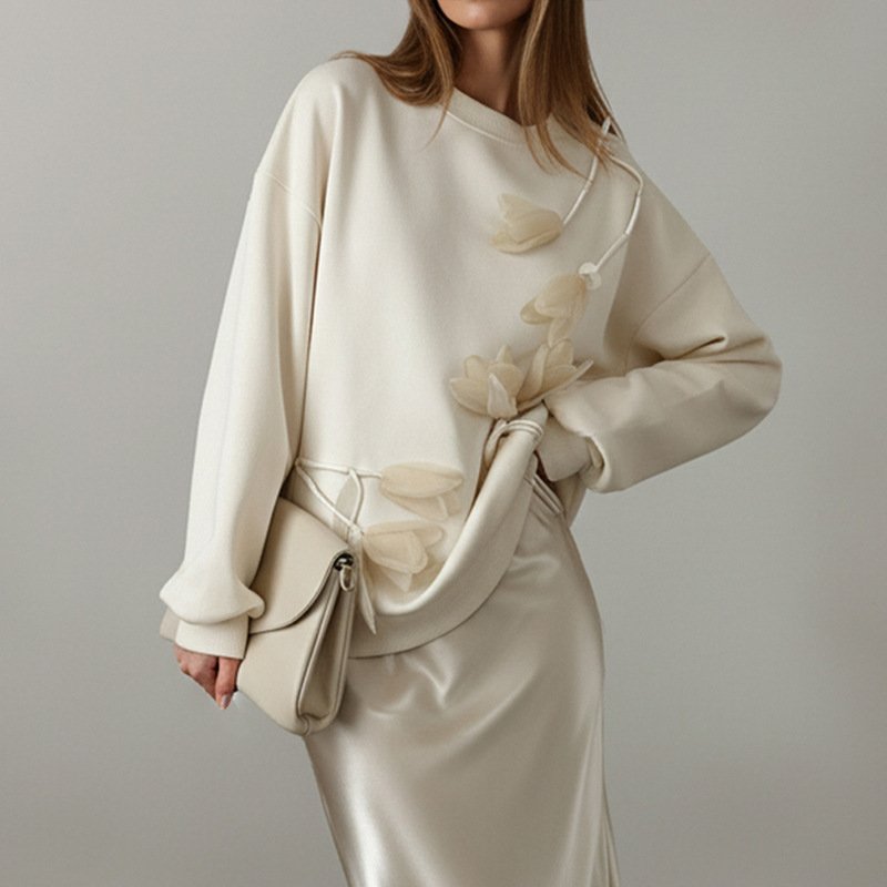 Minimalist Floral Long Sleeve Hoodie for Women