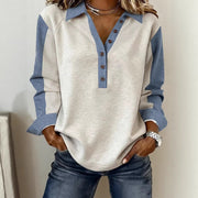 Colorblock Loose Long-Sleeve Casual Top for Women