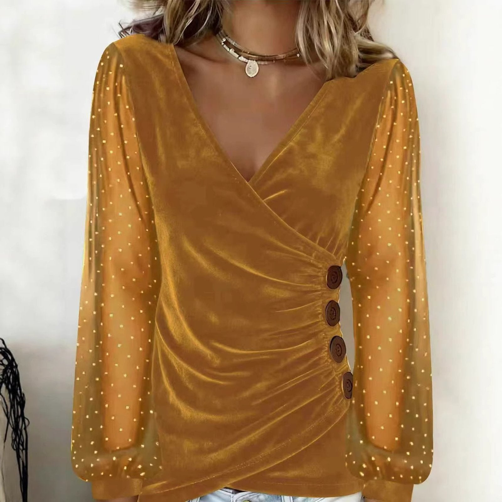 Velvet Rhinestone Slim Fit Long Sleeve Tee