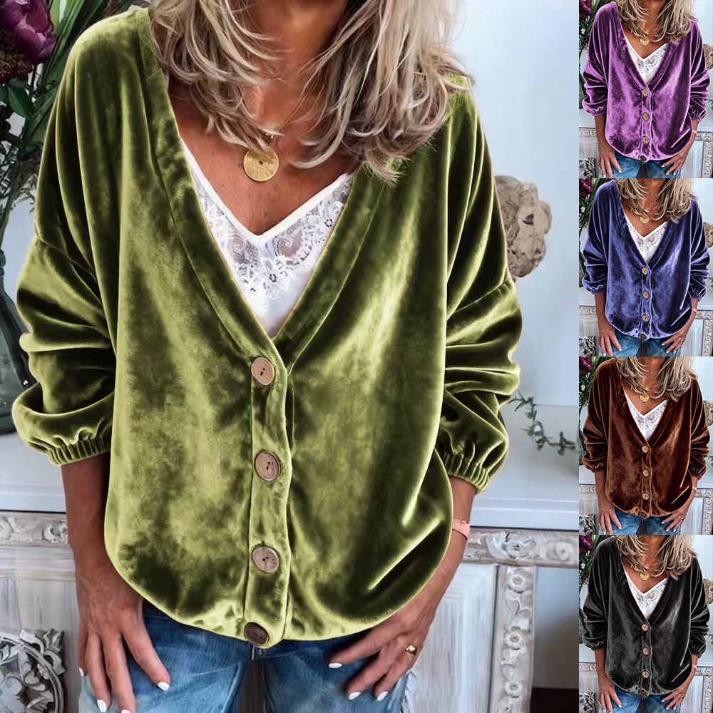 Women's Casual V-Neck Solid Long-Sleeve Cardigan