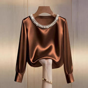 Chic Beaded Crew-Neck Long-Sleeve Women's T-Shirt