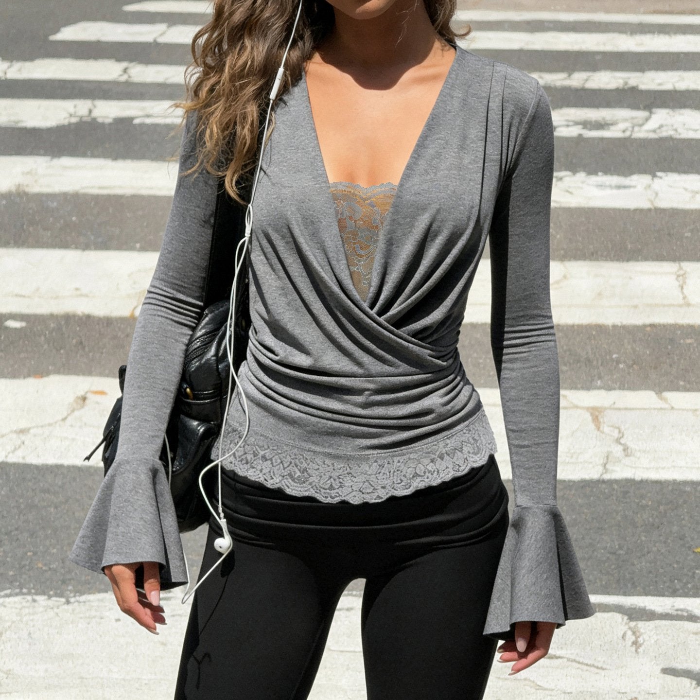 Chic Mock Two-Piece Slim Fit Long Sleeve Top