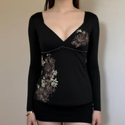 Chic Floral Slim Fit Long Sleeve Top