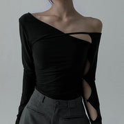 Minimalist Contrast Long Sleeve Top for Women