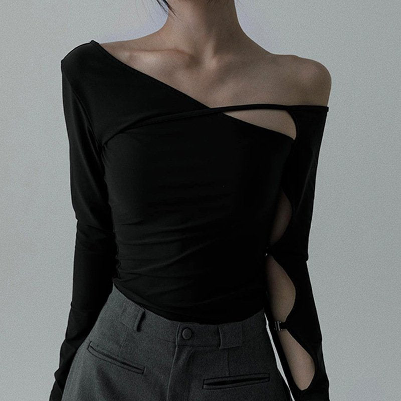 Minimalist Contrast Long Sleeve Top for Women
