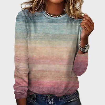 Womens Retro 3D Print Long-Sleeve Casual Pullover Top