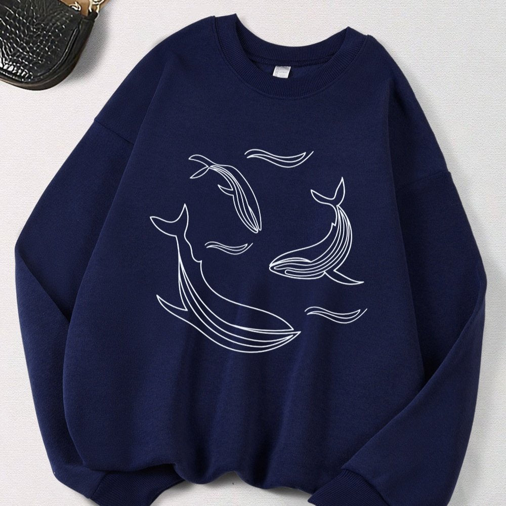 Cozy Whale Print Casual Hoodie for Women