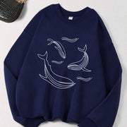 Cozy Whale Print Casual Hoodie for Women