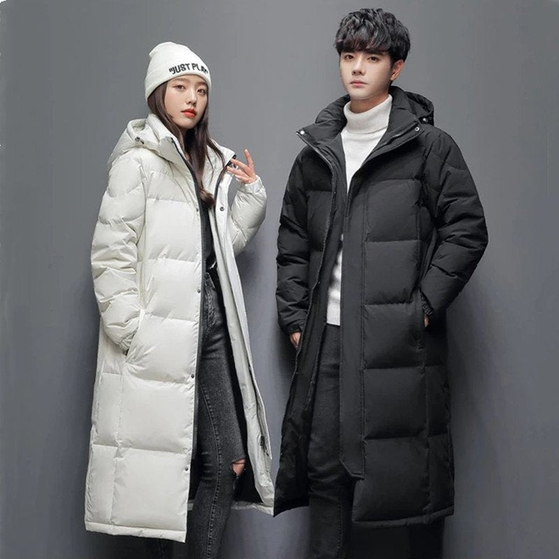 Long Winter White Duck Down Hooded Coat for Men