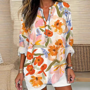 Women's 3D Floral V-Neck Loose Long-Sleeve Shirt