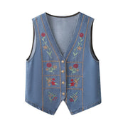Elegant Embroidered Denim Vest for Women