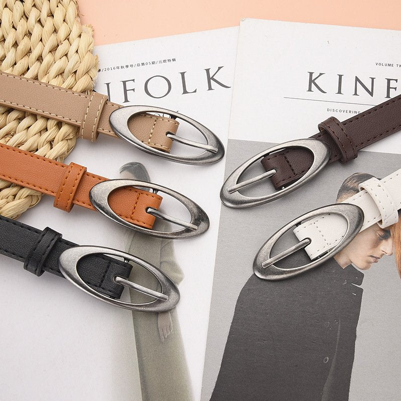Elegant Oval Pin Buckle Belt for Women