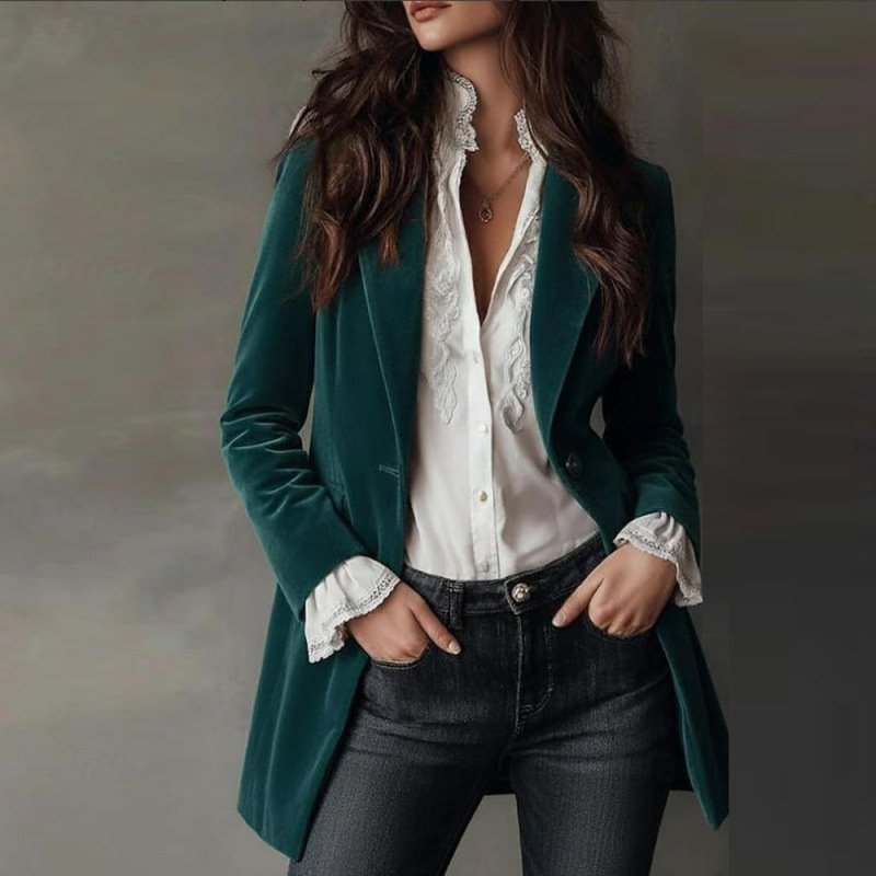 Women's Slim-Fit Velvet Blazer for Refined Style