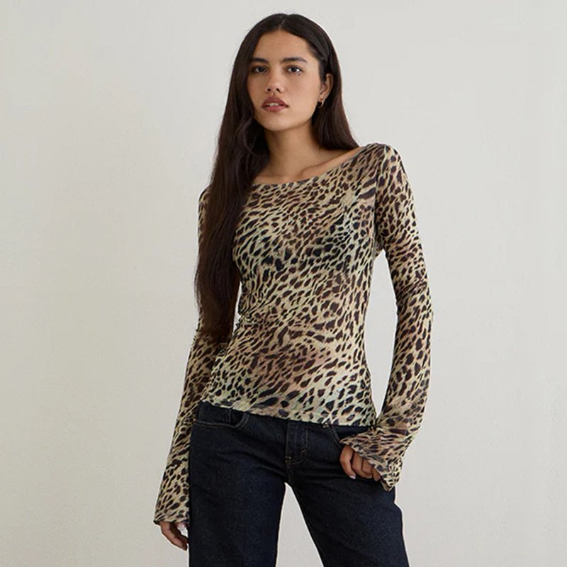 Women's Animal Print Flared Sleeve Casual T-Shirt