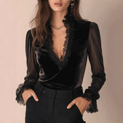 Lace & Velvet Patchwork Bodycon Top