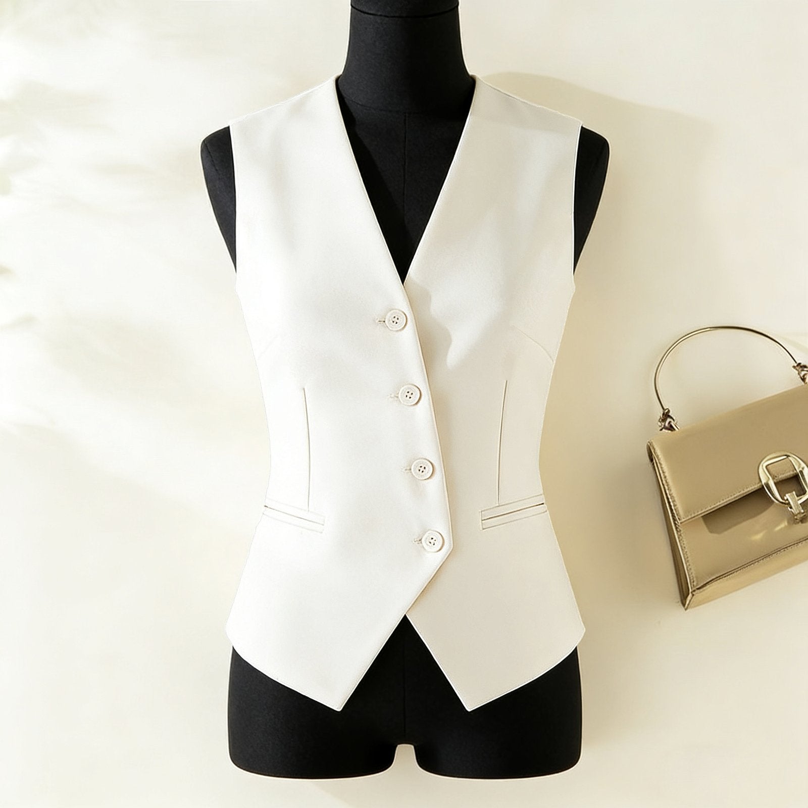 Layering Vest for Women - Chic, Asymmetrical Design with Front Buttons