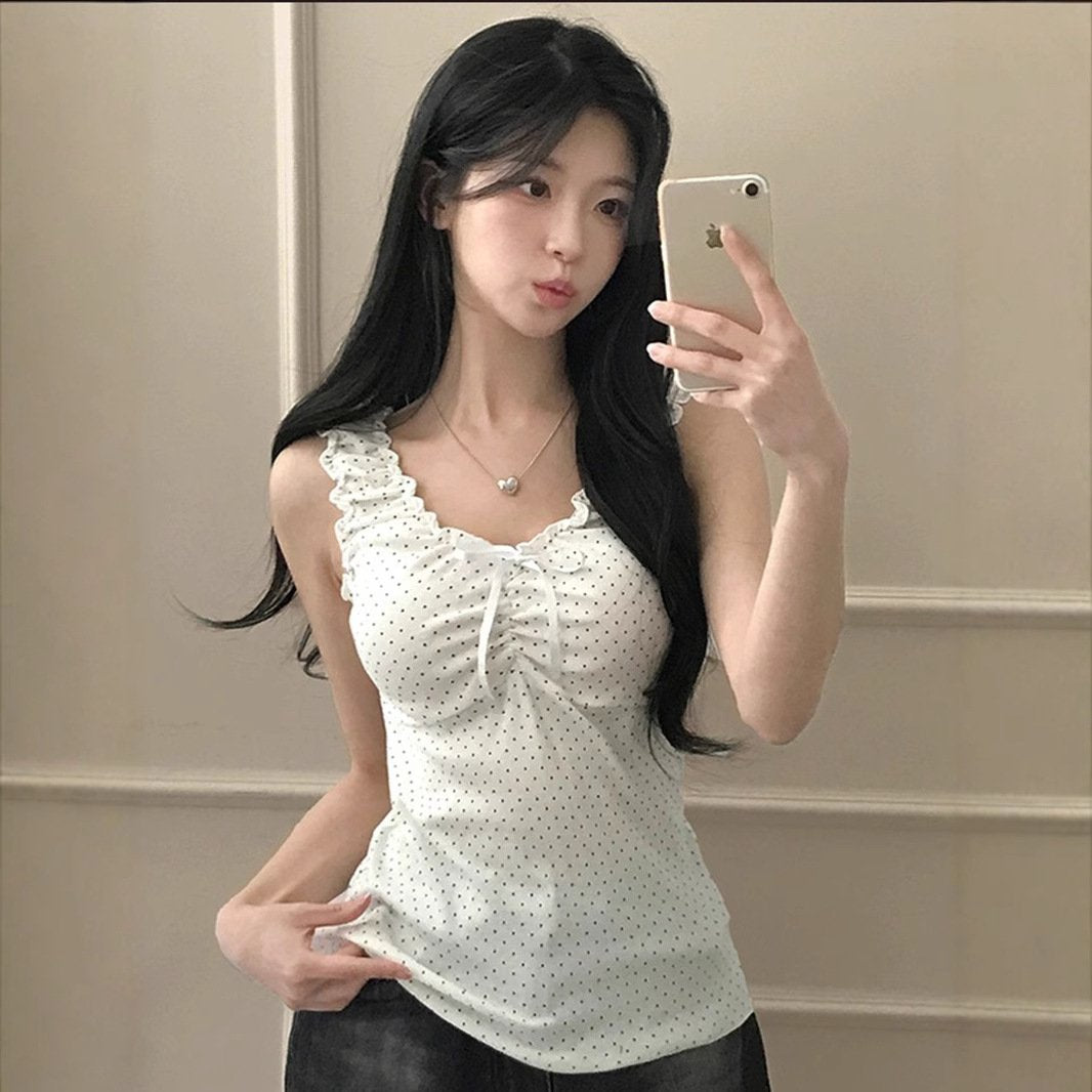 Polka Dot Wide Shoulder Top for Women