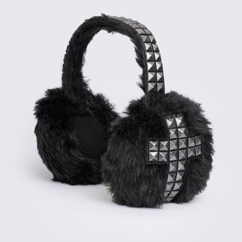 Gothic Rhinestone Earflap Hat Set for Women