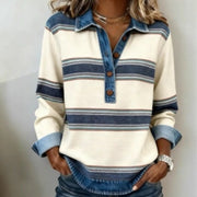 Preppy Striped Cable-Knit Lapel Cardigan Sweater